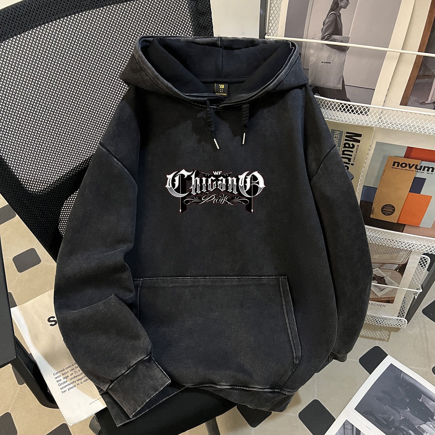 Pull à capuche automne-hiver en pur coton, mélange de coton et de coton, style décontracté et tendance vintage batik délavé et usé