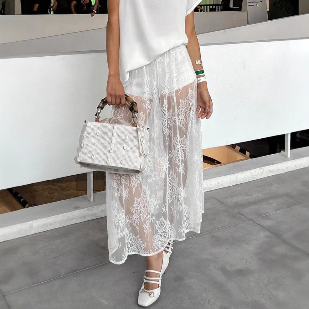 Sexy Brocade Lace See through White Jacquard Early Spring Dress