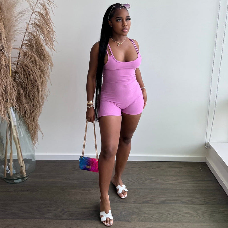 Women Shoulder Strap Sports Romper Tight Vest Summer Romper