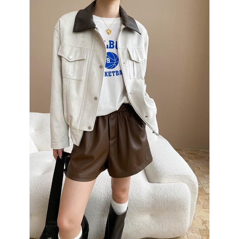 Early Autumn Retro Barne Contrast Color Lapels Loose Fitting Workwear Jacket Coat