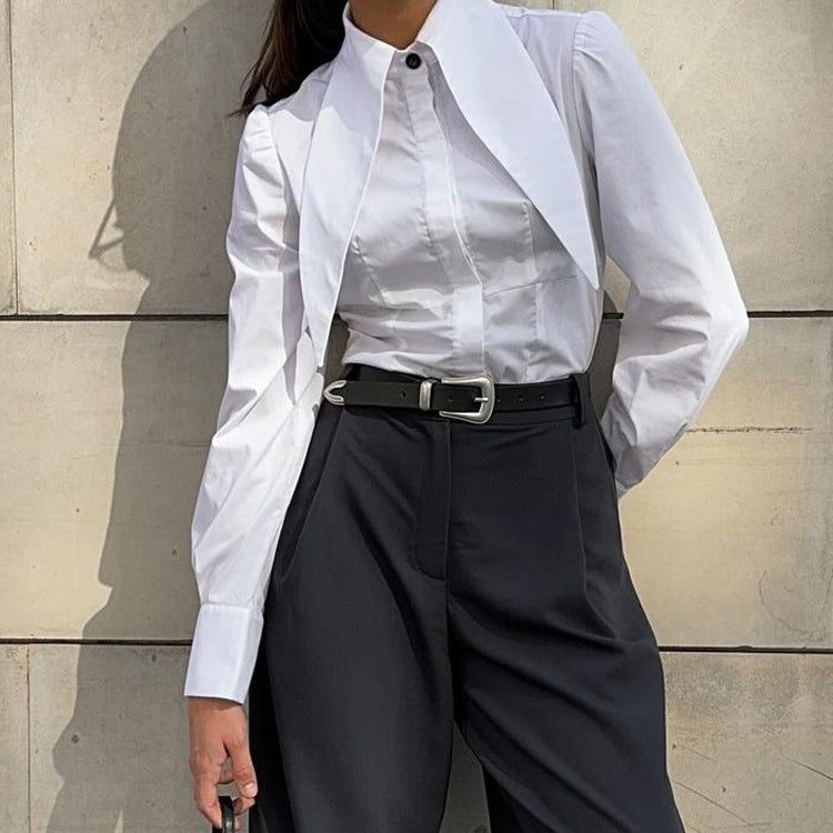 French White Shirt Women Spring Autumn Niche Design Collared Long Sleeve Cardigan Shirt Office All Matching Top