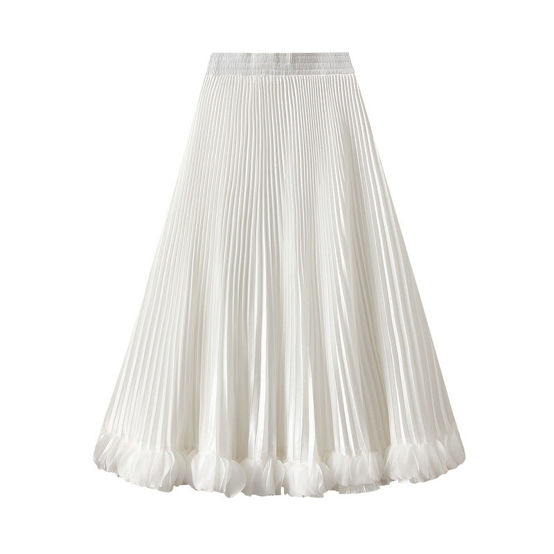 Swing Petal Skirt Graceful Pleated Skirt Spring Autumn Elastic Waist Skirt Women Mid Length