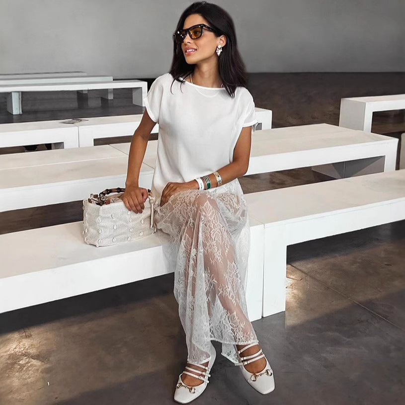 Sexy Brocade Lace See through White Jacquard Early Spring Dress