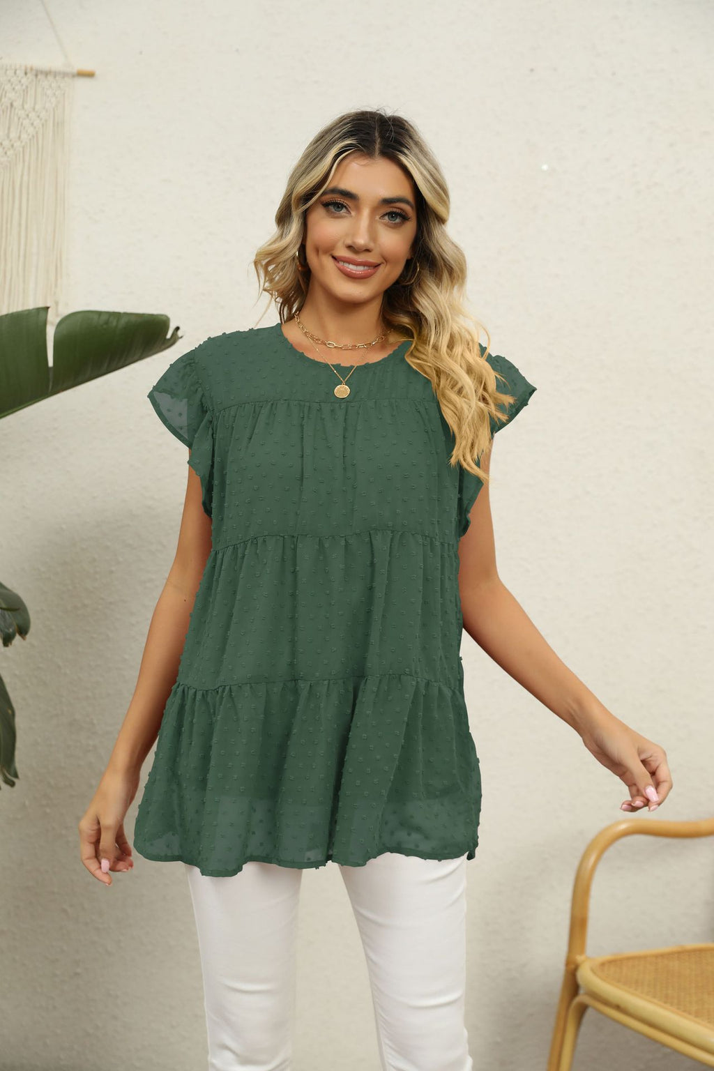 Jacquard Loose Fitting Casual Comfortable Stitching Short Sleeved Top