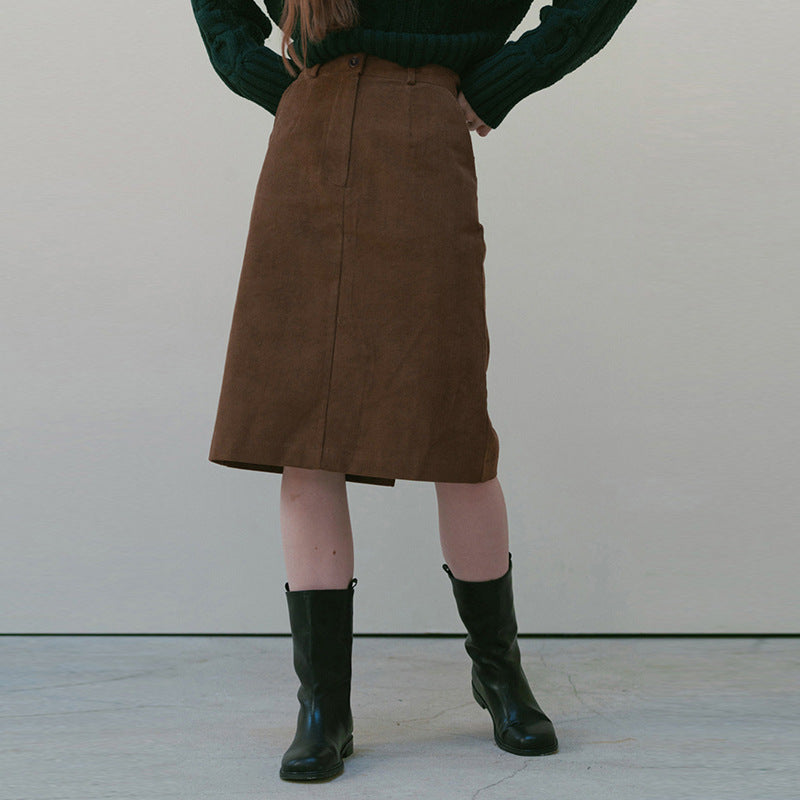 Autumn Winter Corduroy Skirt Warm Fashionable A line Mid Skirt Retro Art Skirt Women Clothing
