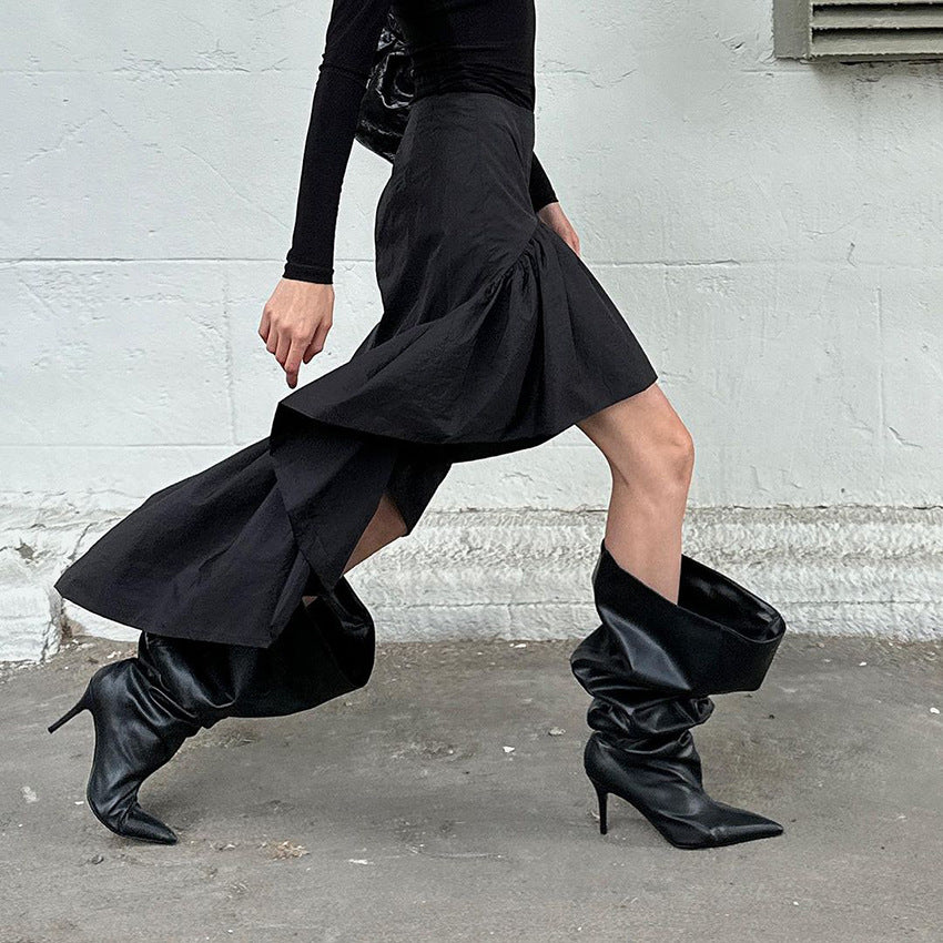 Falda asimétrica irregular de algodón con volantes, cintura alta y pierna abierta para mujer