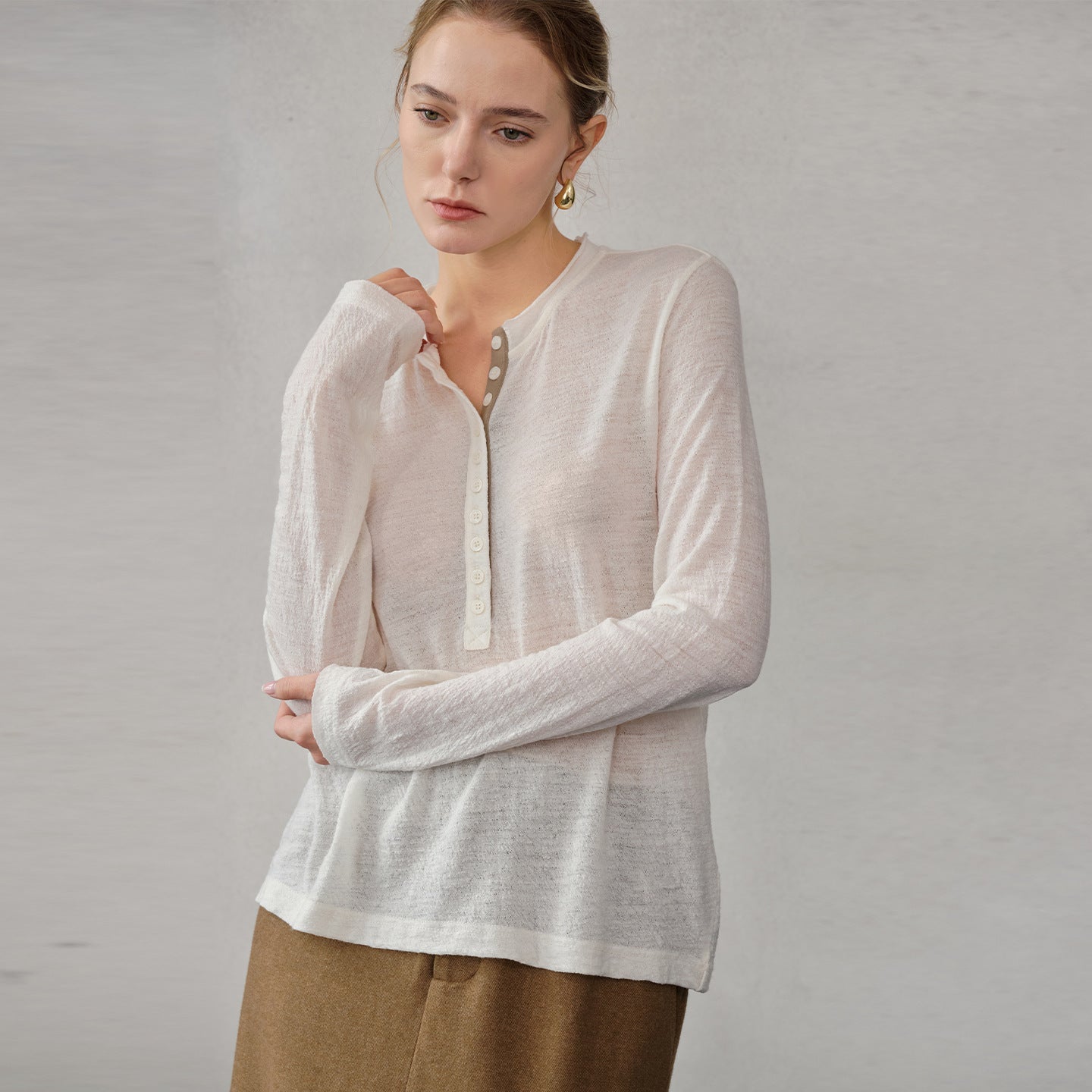 Wool Sweater Jacquard Loose Fitting Long Sleeved T shirt Bottoming Shirt Women Autumn Winter Half Open Collar Contrast Color Office Top