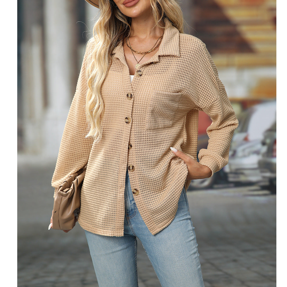 Women Autumn Winter Loose Waffle Casual Office All Matching Shirt