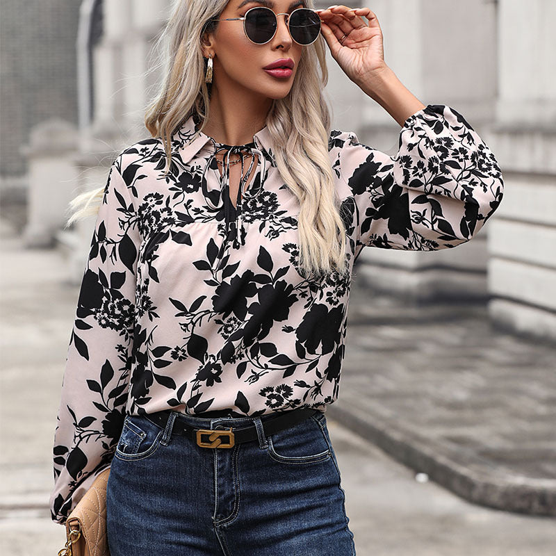 Autumn Women Clothing Printed Shirt Women French