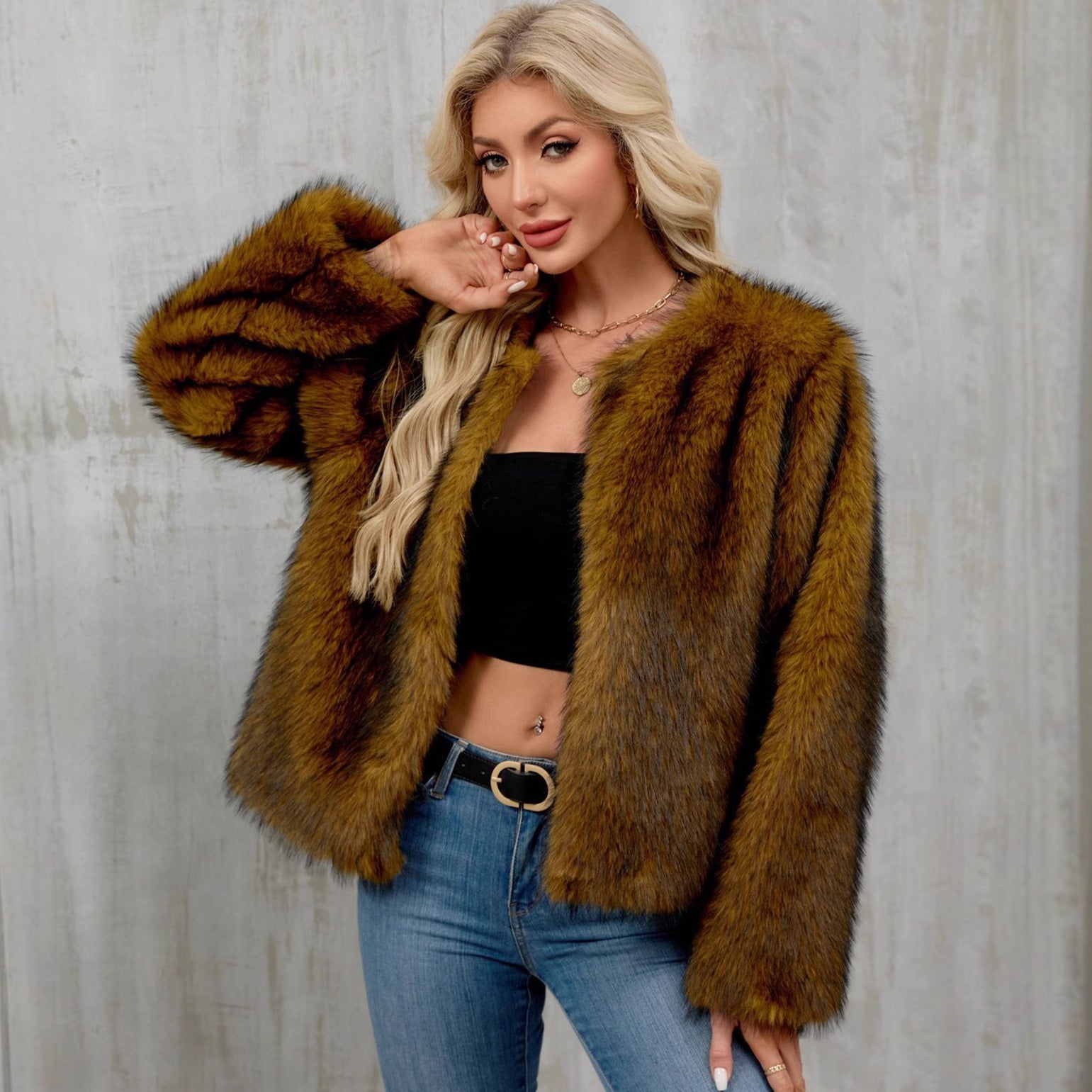 Short Faux Fur Coat Cardigan Autumn Winter Women Plush Coat Overcoat
