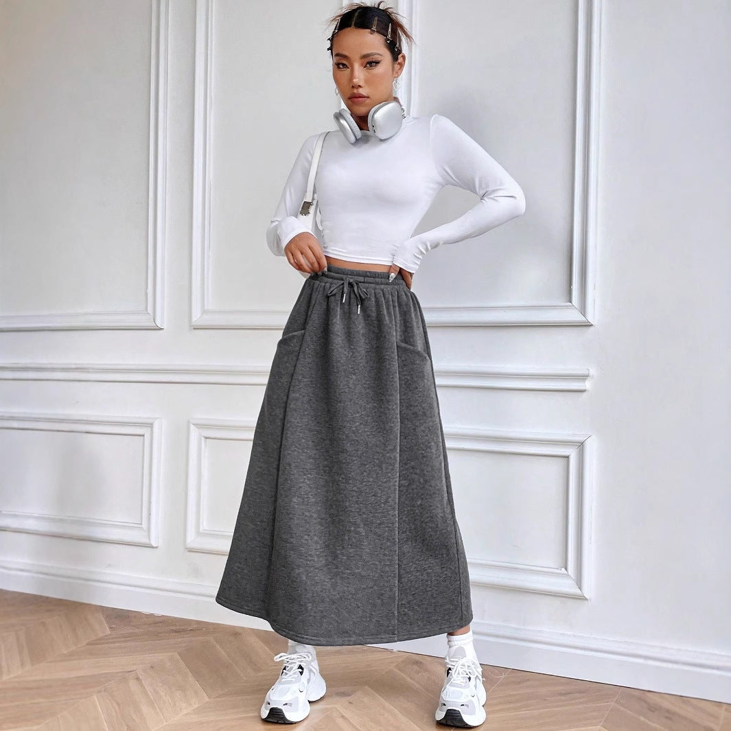 Women Clothing Autumn Winter Wild Casual Elastic Waist Skirt