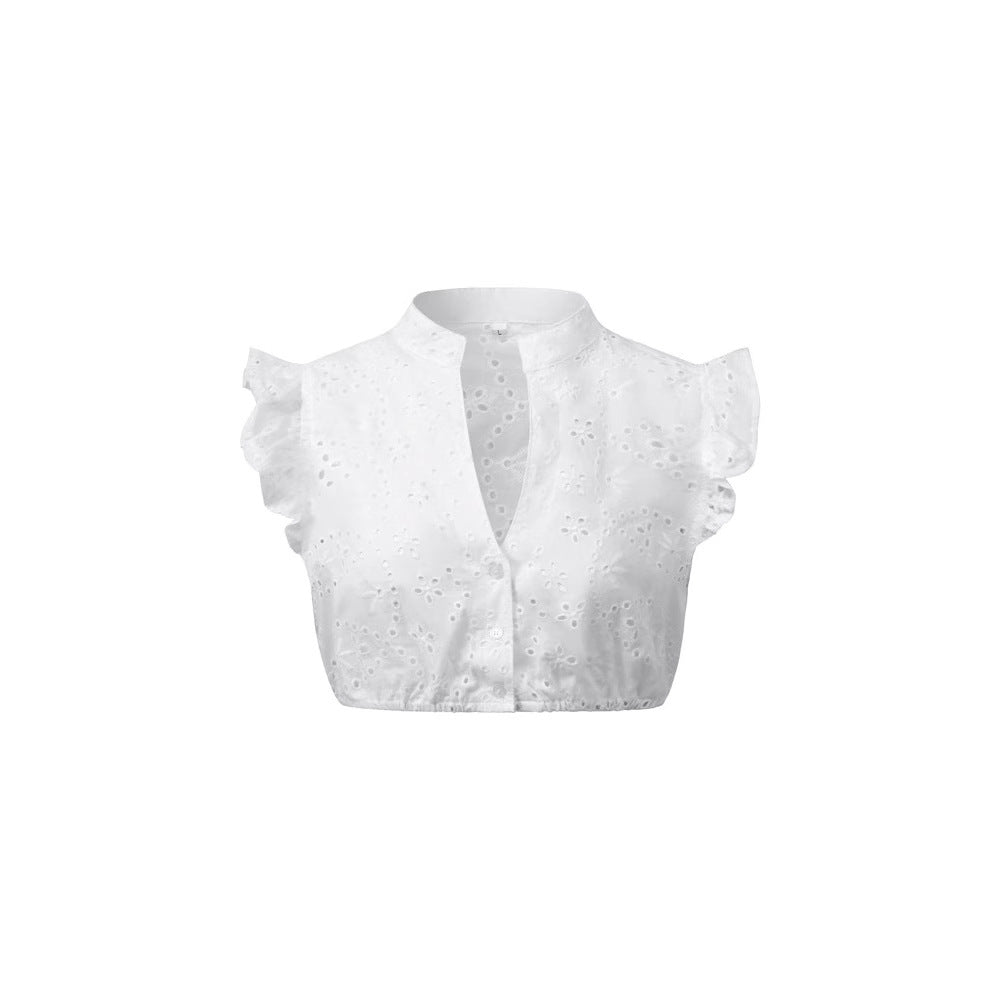 Women Summer Solid Short White Shirt