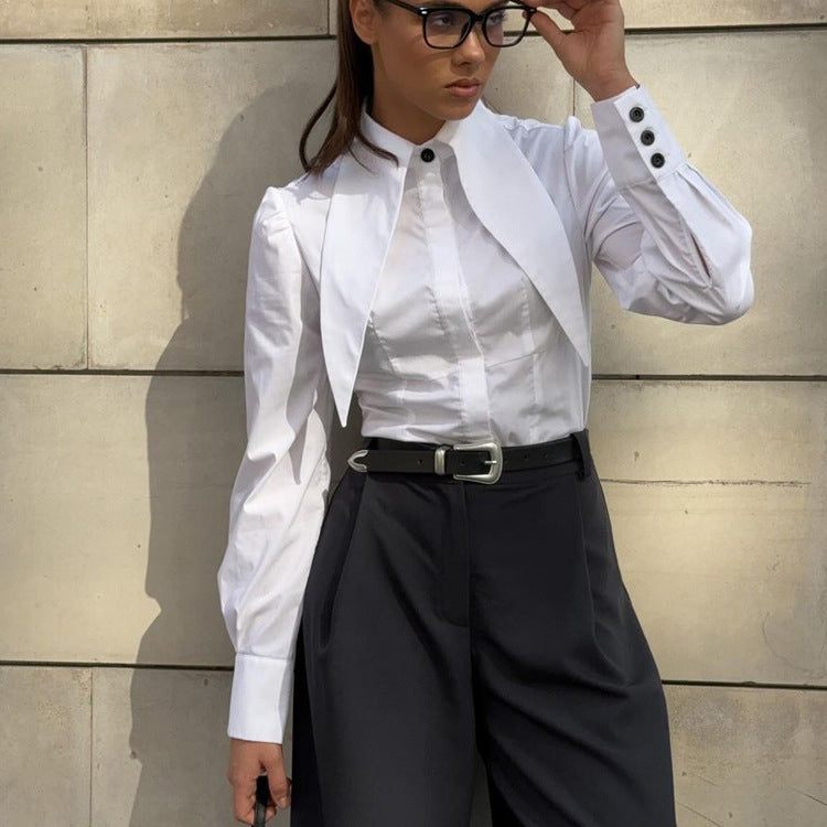 French White Shirt Women Spring Autumn Niche Design Collared Long Sleeve Cardigan Shirt Office All Matching Top