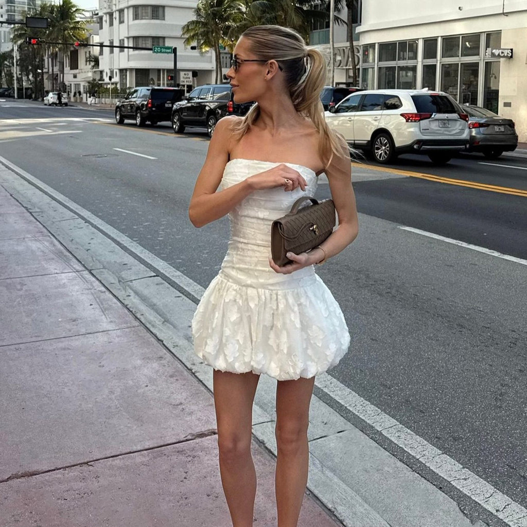 Street Sexy Women Clothing Texture Characteristic Tube Top Dress Sleeveless Slim Fit Waist A line Bud Dress