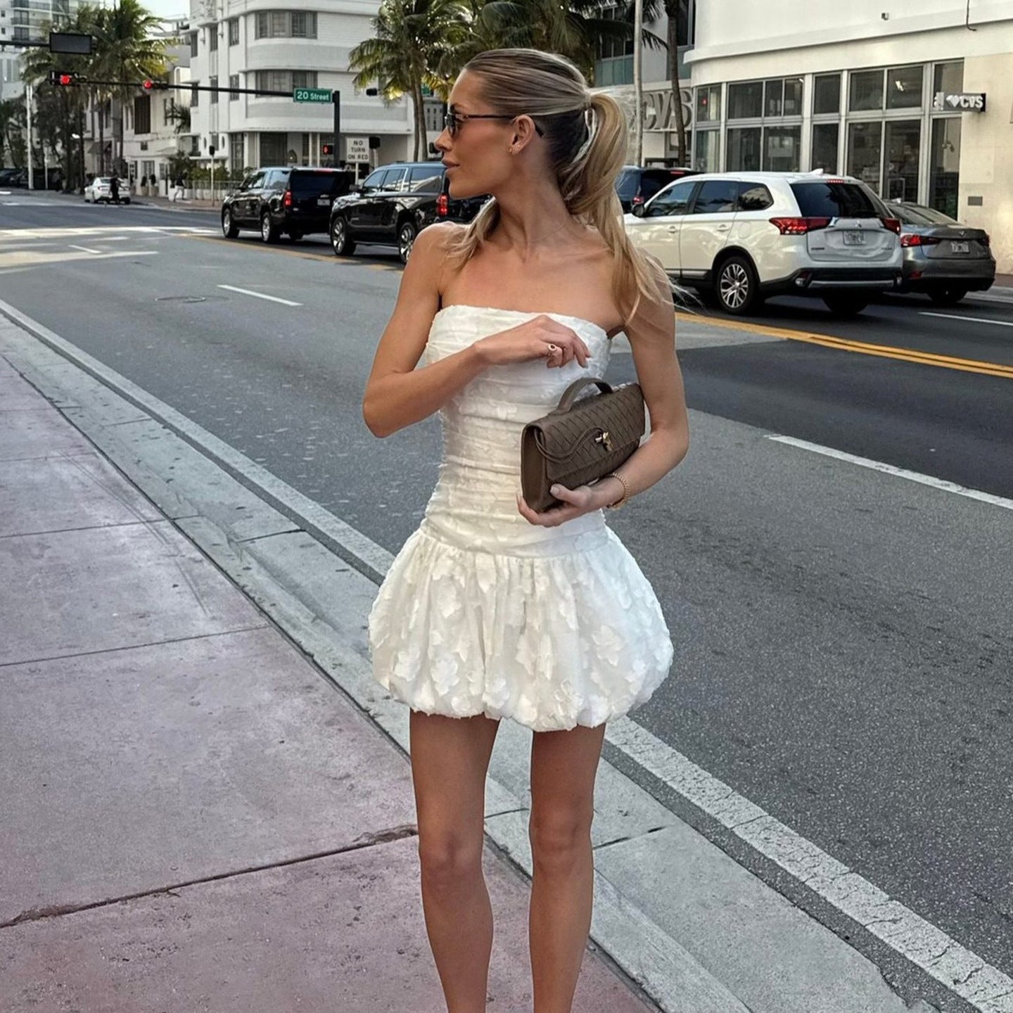 Street Sexy Women Clothing Texture Characteristic Tube Top Dress Sleeveless Slim Fit Waist A line Bud Dress