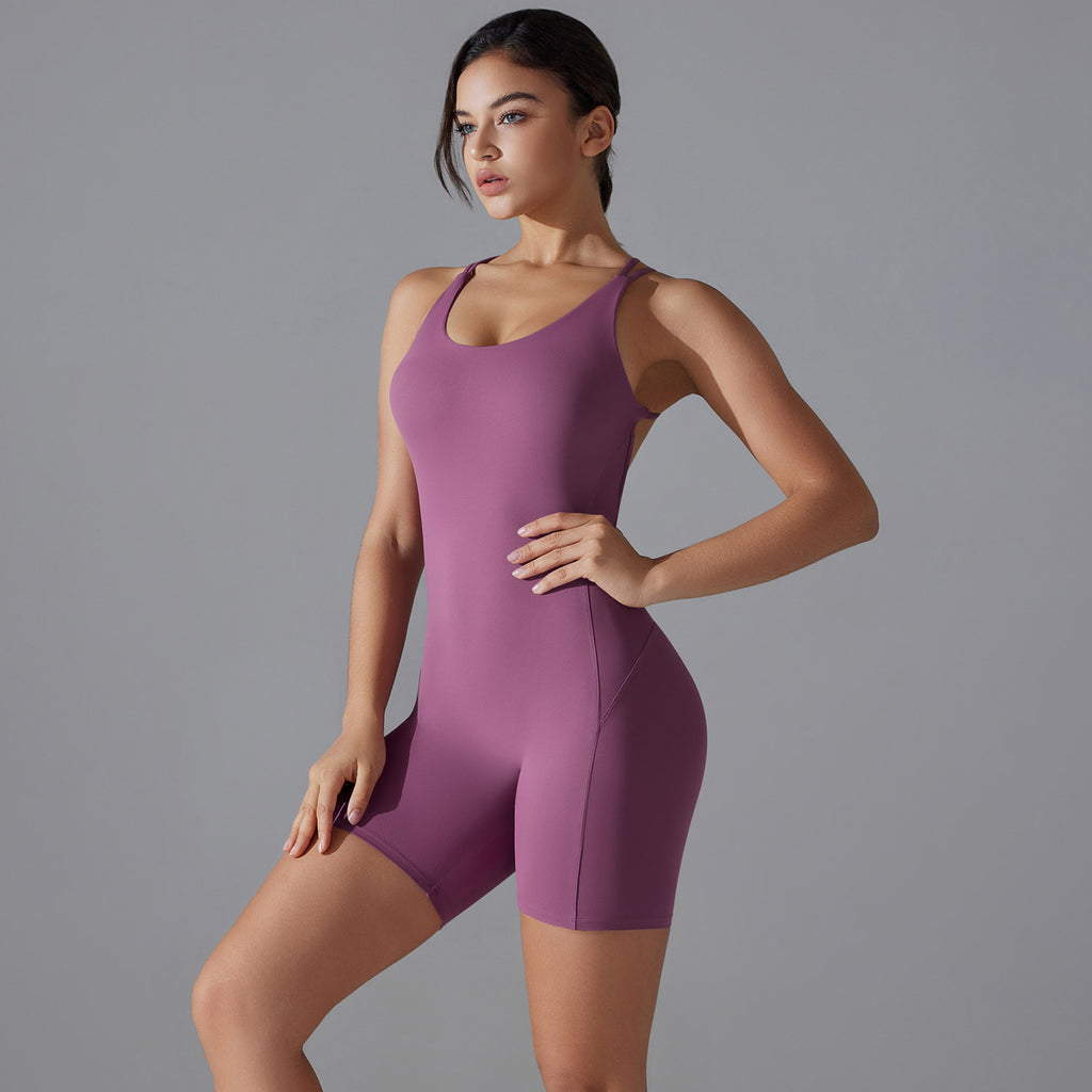 Spring Summer Gym Sexy Shaping Romper Yoga Clothes One Piece Belly Contracting Close Fitting Sports Back Shaping One Piece