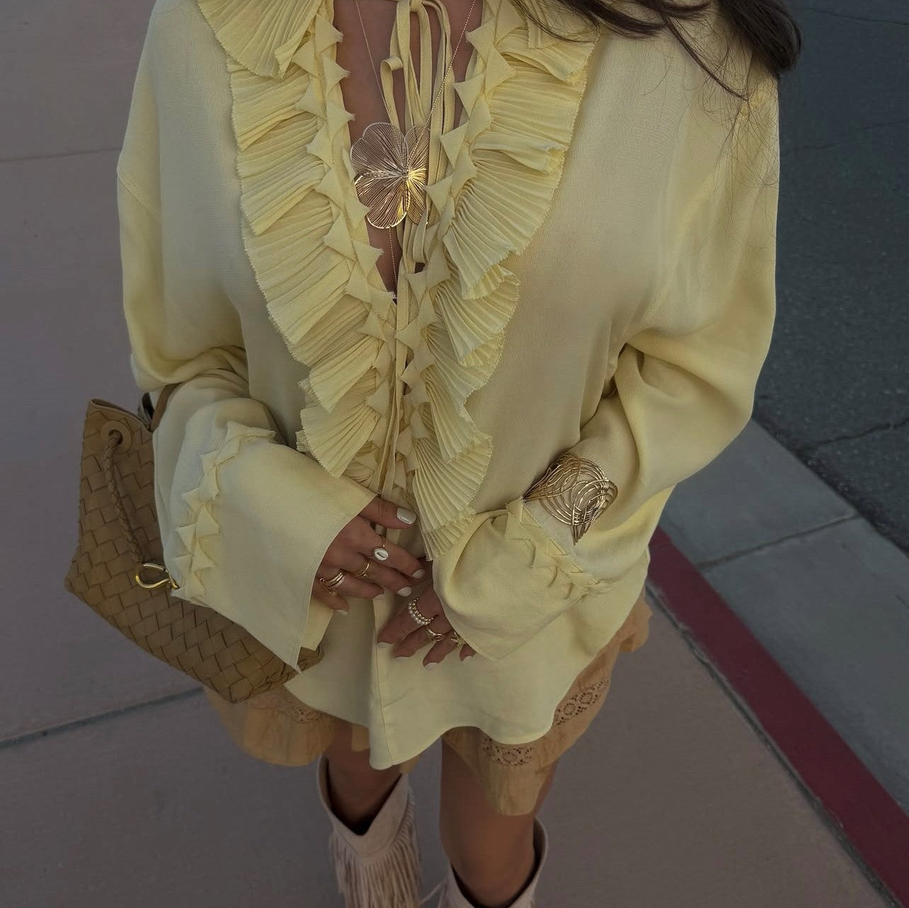 Summer Popular Pleated Lace Collar Top Palace Solid Color Long Sleeve Chiffon Shirt