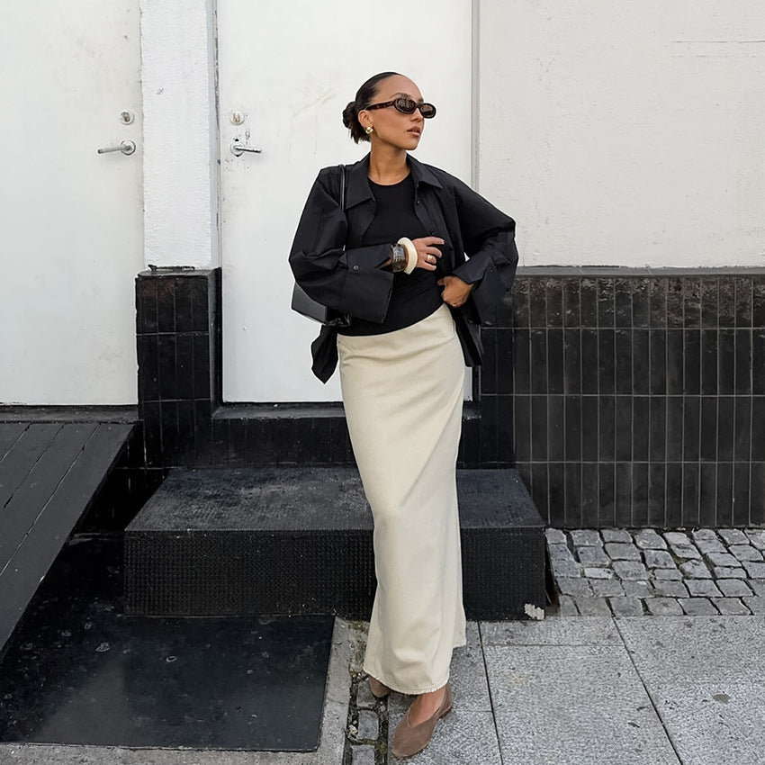 Autumn Winter High Waist Slit Slim Fitting Sheath Skirt Long Skirt for Women