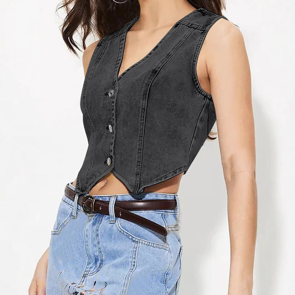 Women Clothing V neck Denim Vest Top