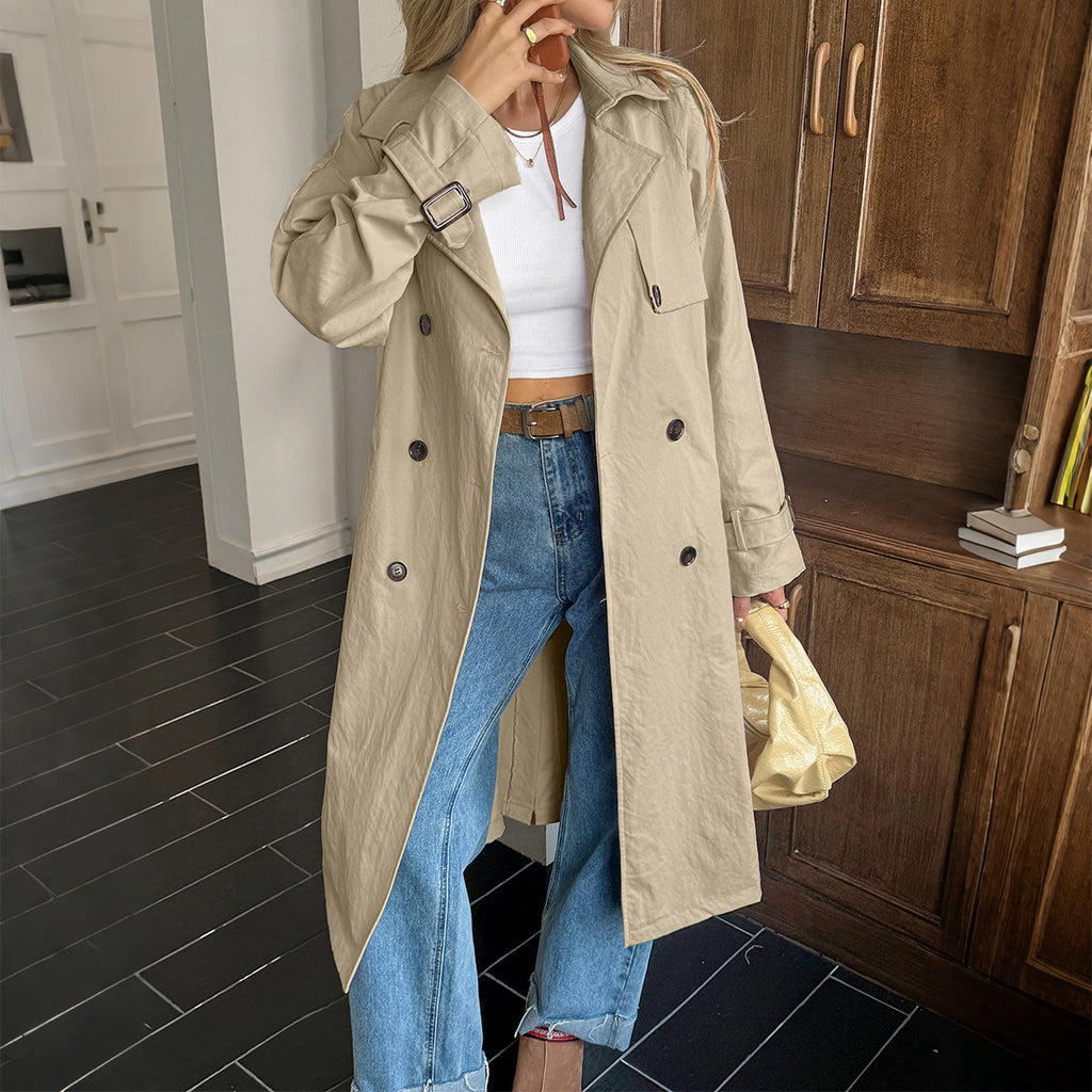 Vacation Solid Color Long Sleeved Overcoat Coat Women Clothing Autumn Winter