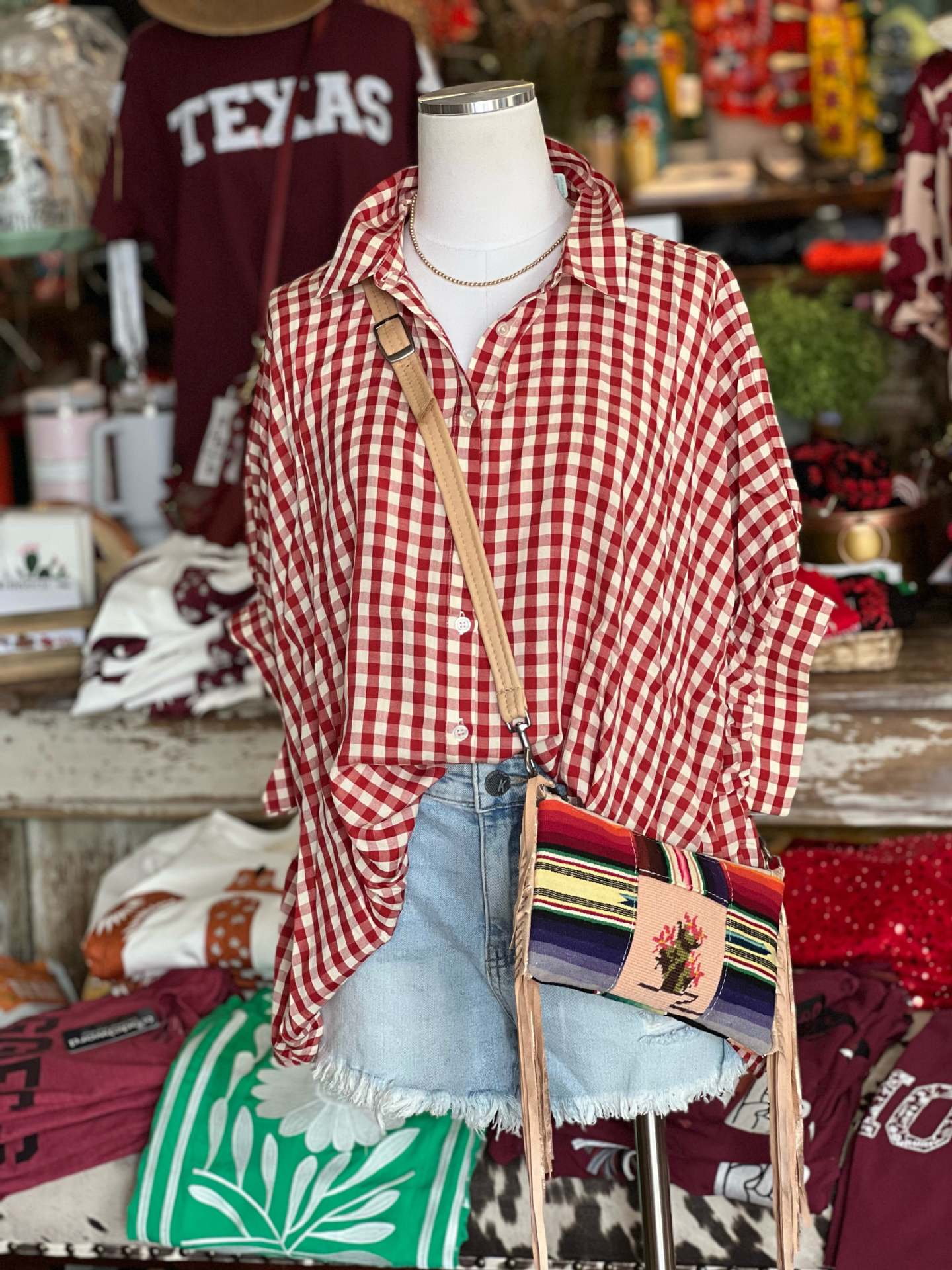 Women Ladies Shirt Thin Plaid Short Sleeve Buckle Loose Top