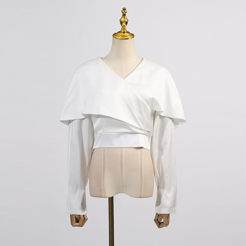 Satin High Grade Shirt Women Autumn Elegant Slim Fit Big Collared Long Sleeve Top