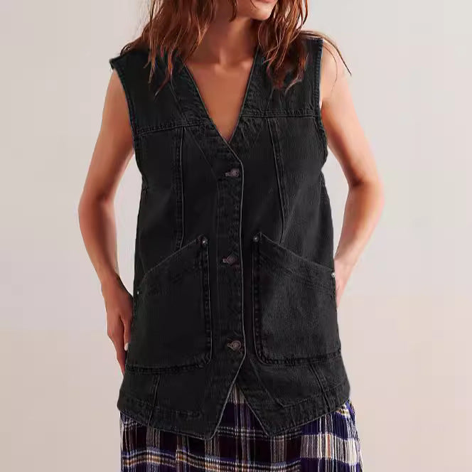 Sleeveless Denim Vest Women