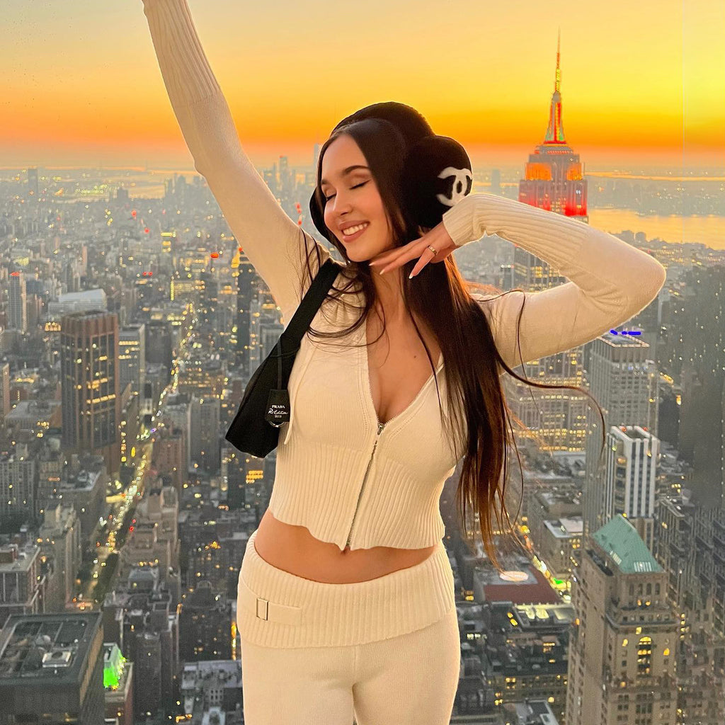 Knitted Hooded Women Sexy High Waist Long Sleeved Trousers Two Piece Set