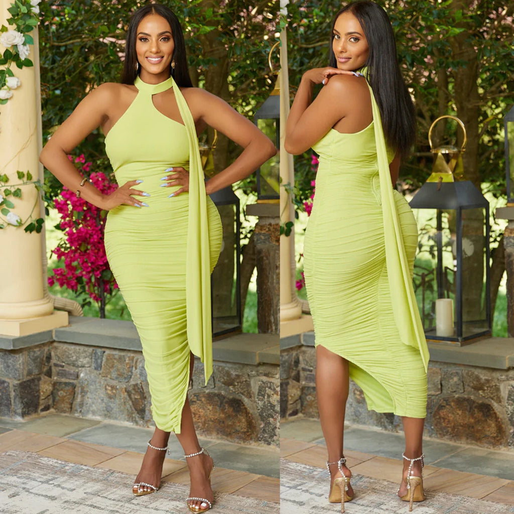 Autumn Winter Women Clothing Sexy Tight Pleated Sleeveless Irregular Asymmetric Dress