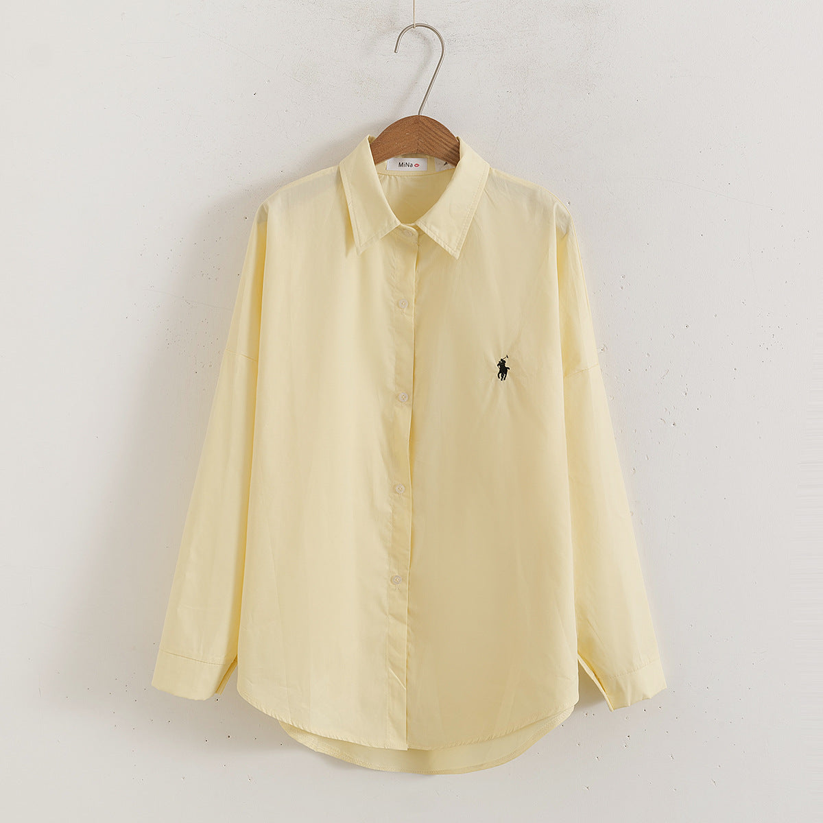 Pony Embroidered Blue Shirt Women Long Sleeve Loose Niche Shirt