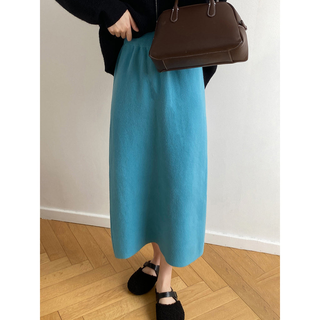 Knitted Skirt for Women Autumn Winter Niche A line High Waist Mid Length Knitted Skirt