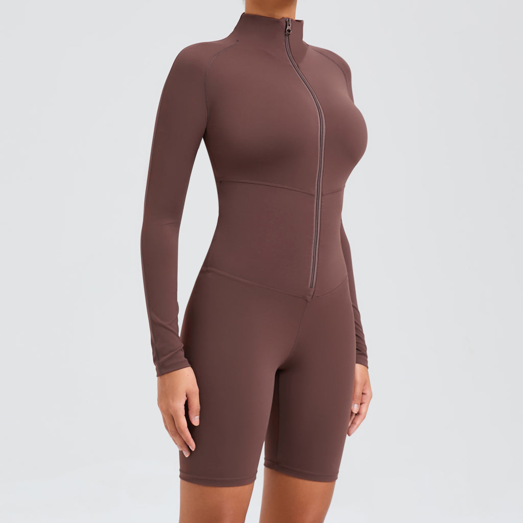 Belly Contracting Long Sleeve Zipper One Piece Dance Fitness Sports Jumpsuit Belly Contracting Close Fitting Yoga Clothes