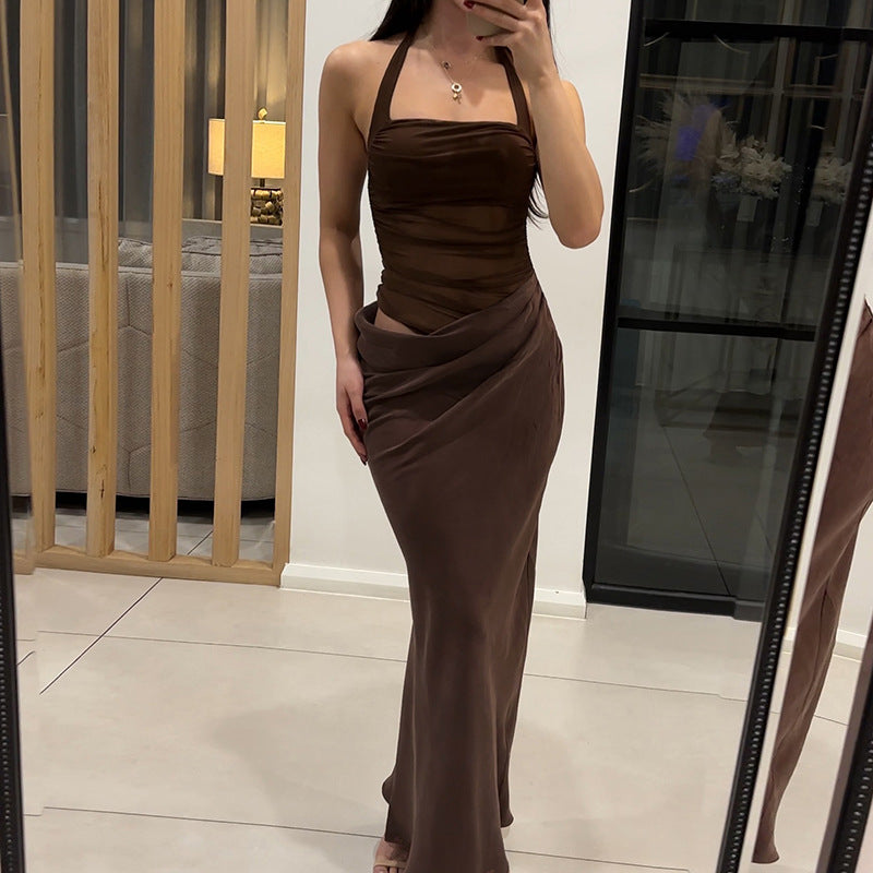 Robe d'automne-hiver sexy, coupe ajustée, dos nu, lacée, couleur unie