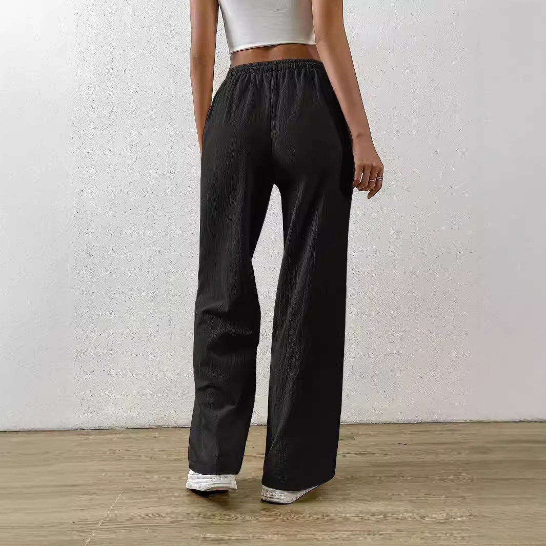 Women Clothing Spring Summer All Match Solid Color Loose Casual Draping Elastic Waist Drawstring Wide Leg Pants Trousers