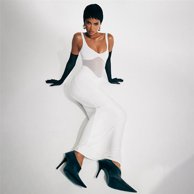 Summer Sexy Low Cut See through Slim Fit Slimming Spaghetti Straps Dress