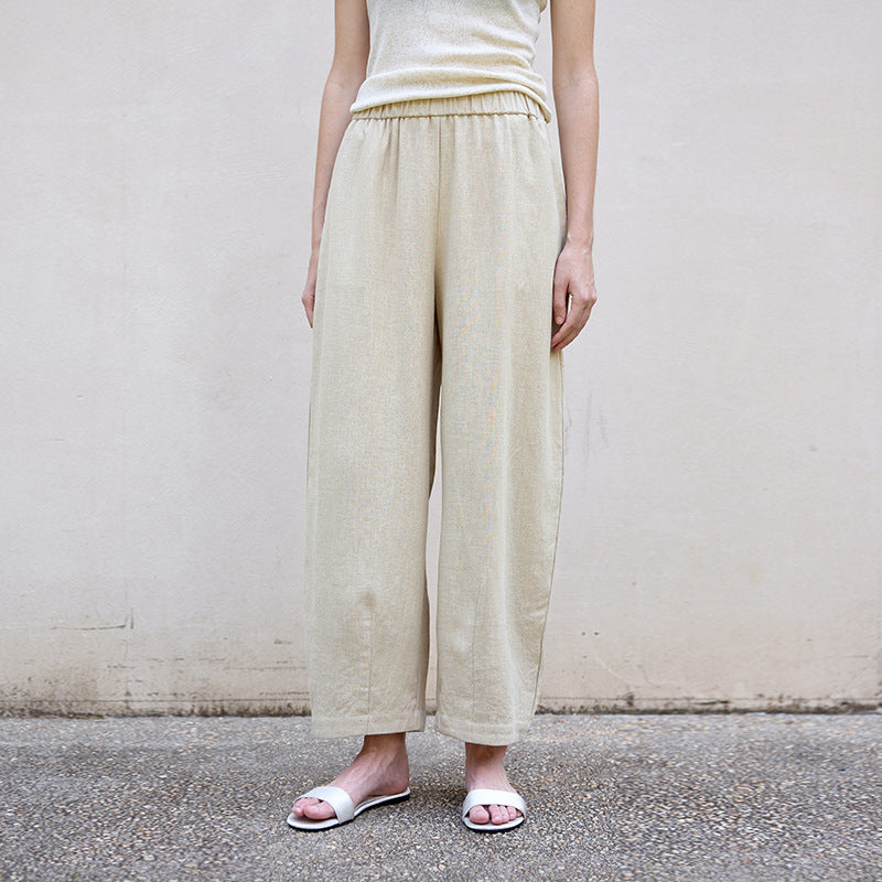 Pants Women Autumn Elastic High Waist Design Pants Lazy Loose Cropped Pants