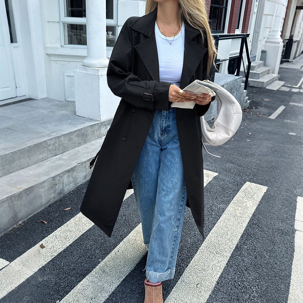 Vacation Solid Color Long Sleeved Overcoat Coat Women Clothing Autumn Winter