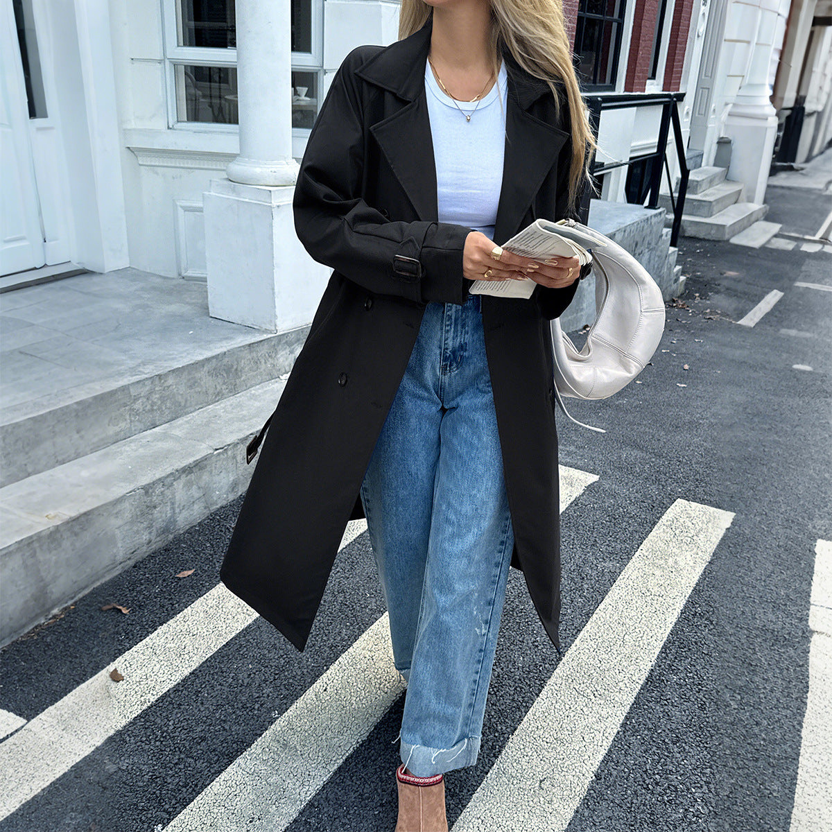 Vacation Solid Color Long Sleeved Overcoat Coat Women Clothing Autumn Winter