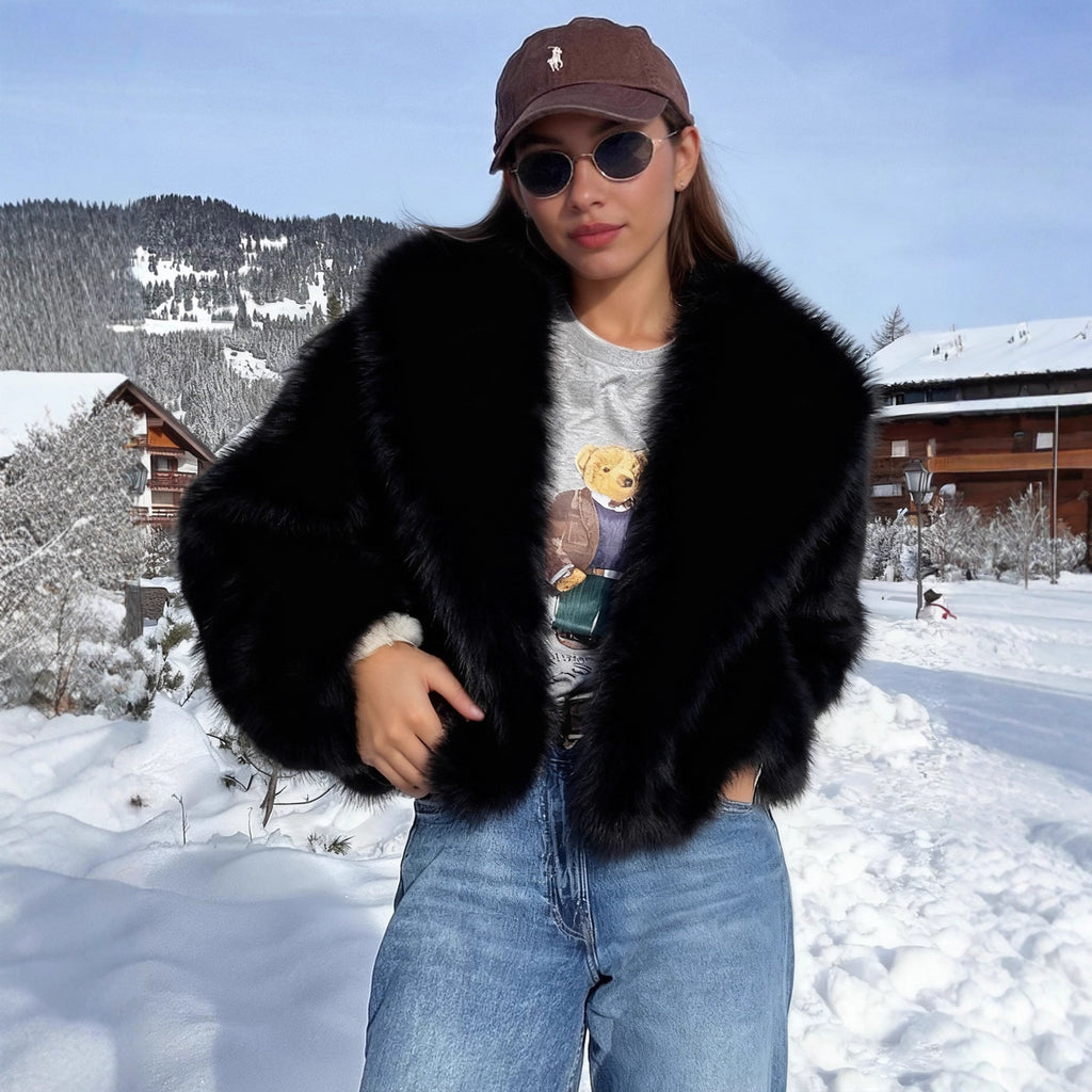 Manteau d'hiver femme automne-hiver à col rond, épais, effet fourrure peluche, respectueux de l'environnement