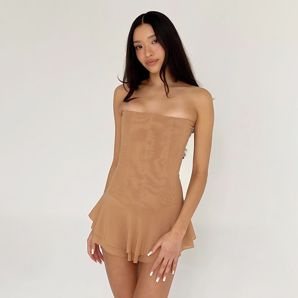 Spring Summer Sexy Tube Top Short Backless Slimming Dress