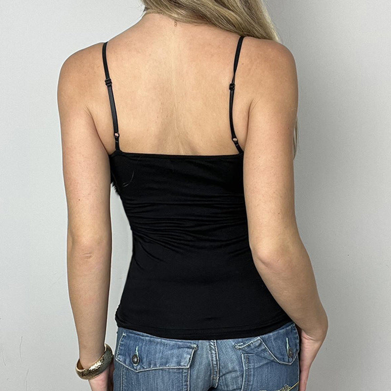 Sexy Sweet Spicy Tube Top Fur Stitching Sequin Sling Adjustable Shoulder Strap Vest Slim Fit Women