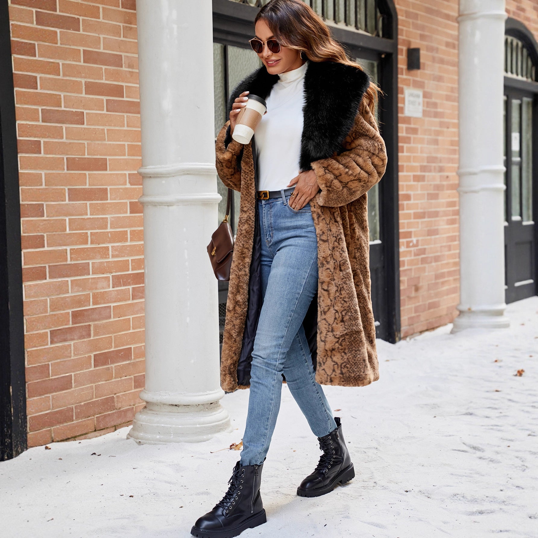 Fall Winter Retro Snakeskin Pattern Brand Thickened Faux Fur Plush Coat