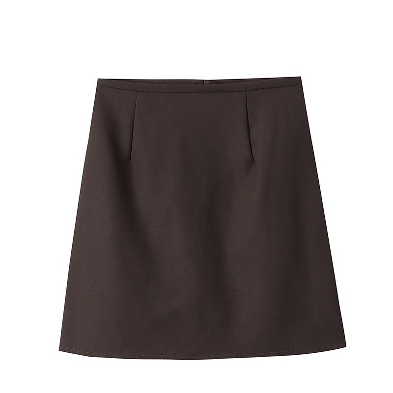 French Fashionable Simple High Waist Half Length A line Leather Skirt Short Skirt Hip Skirt Autumn Winter
