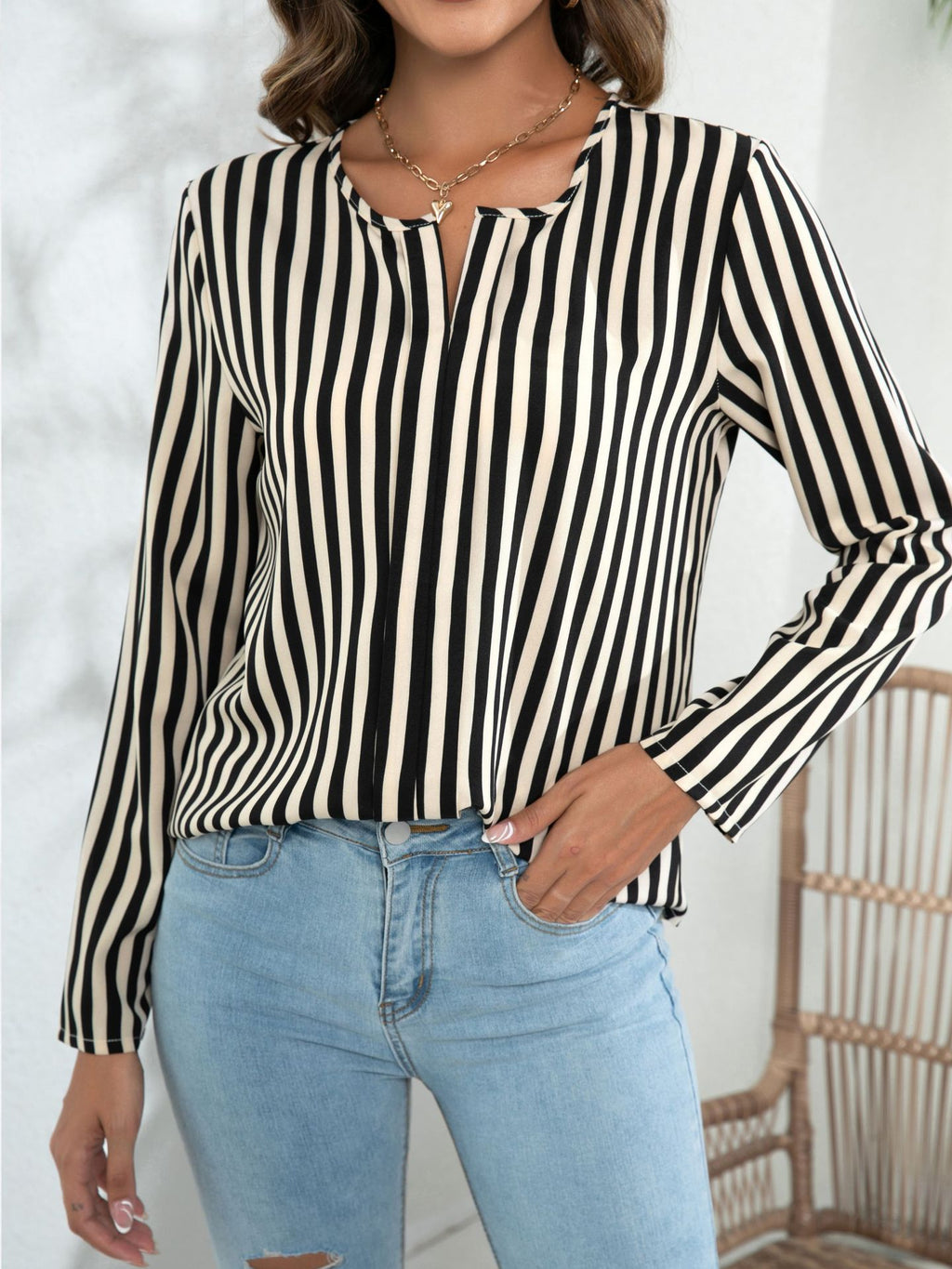 Striped Printed Women Top Loose Casual Long Sleeves Small Shirt Women Clothing