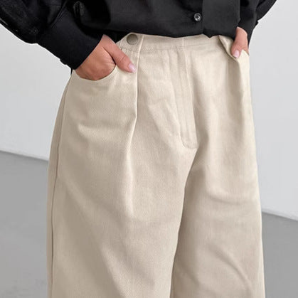 Autumn Winter Khaki High Waist Wide Leg All Matching Casual Pants Women Clothing Loose Trousers