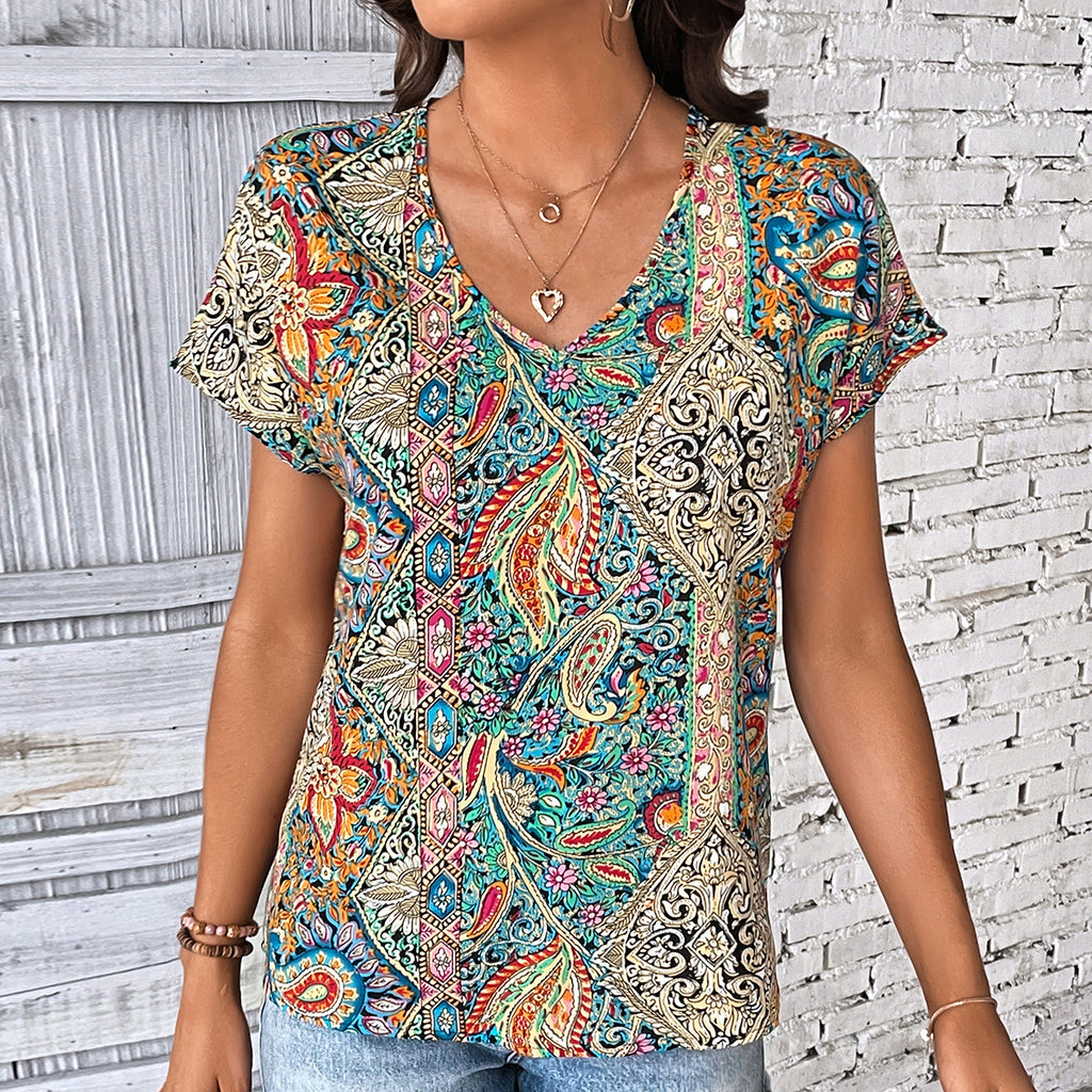 Summer Women Clothing Full Vintage Print Women Tops