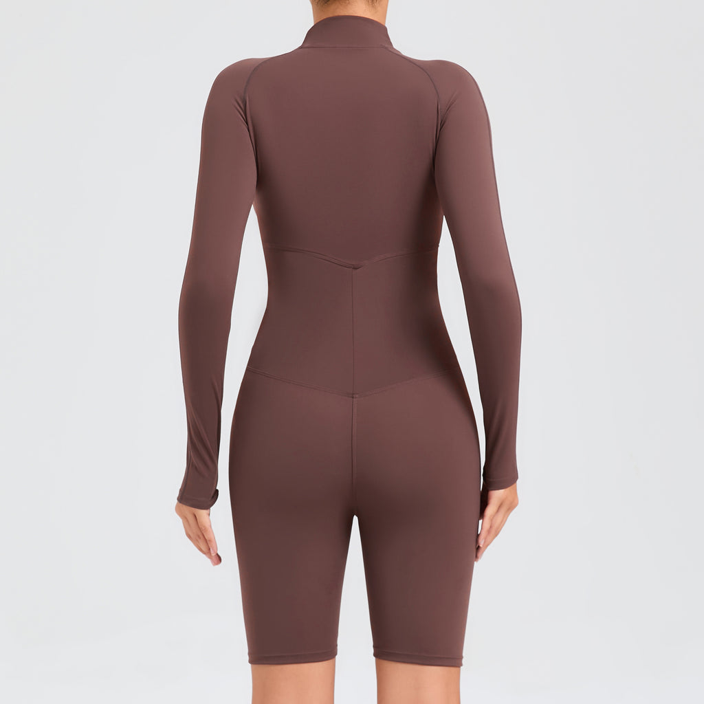 Belly Contracting Long Sleeve Zipper One Piece Dance Fitness Sports Jumpsuit Belly Contracting Close Fitting Yoga Clothes