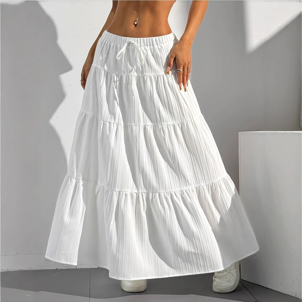 Spring Summer Women Clothing Skirt Lace up Stitching Large Swing Skirt Loose Maxi Dress plus Size Women Clothing