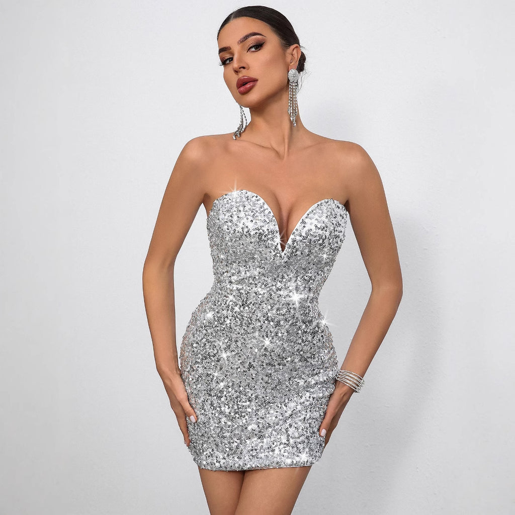 Amoi Women Clothing Sexy Backless Sequ Dress