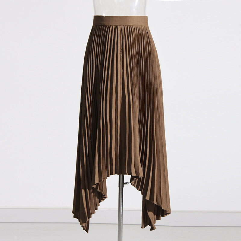 Unique Design Crumpled Pleated Casual All Match Solid Skirt Midi Dress for Women